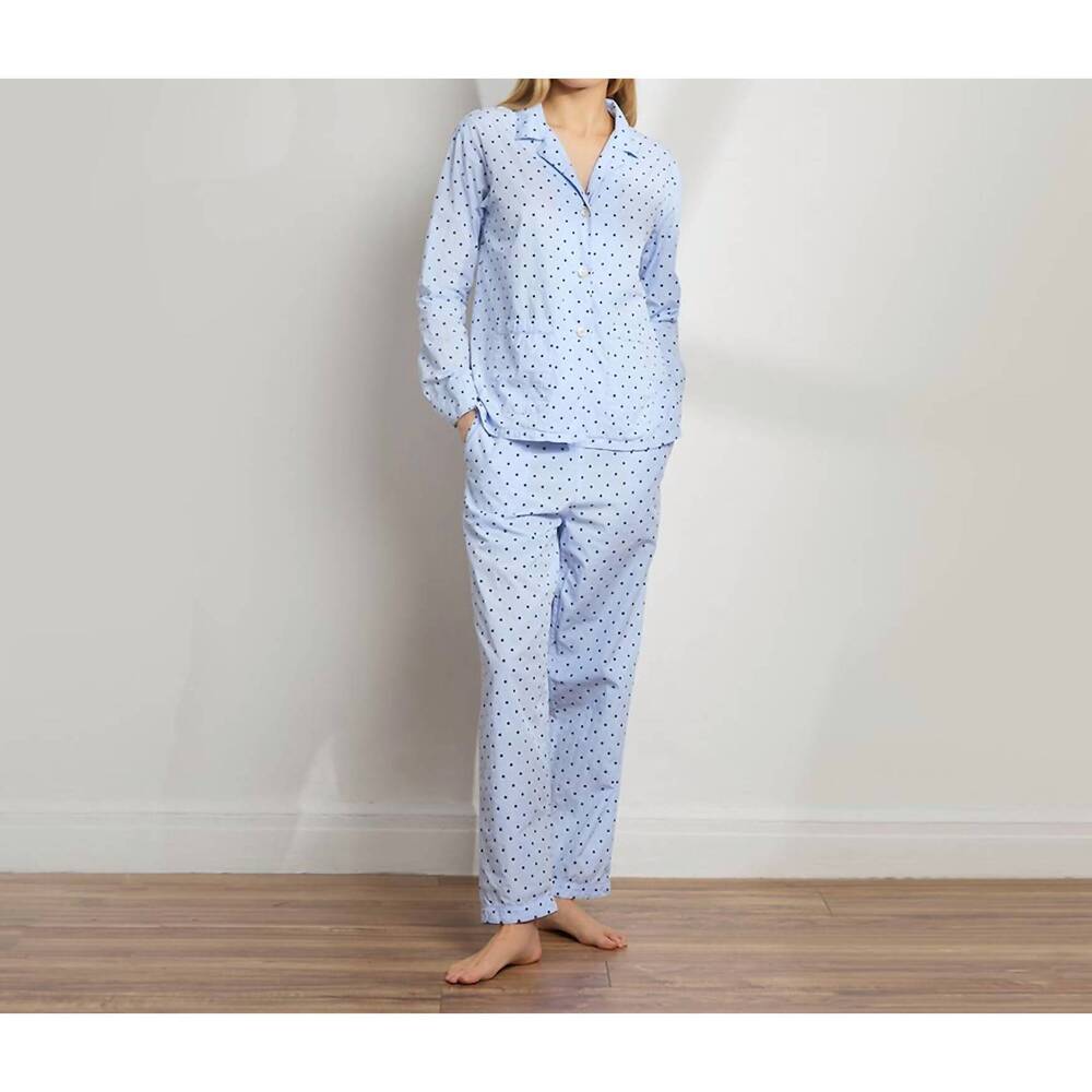 NEW THE SLEEP CODE swiss dot cotton long pj set in light blue